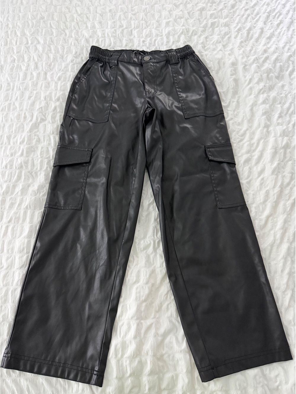 Almost Famous Black Faux Leather Cargo Pants Size S